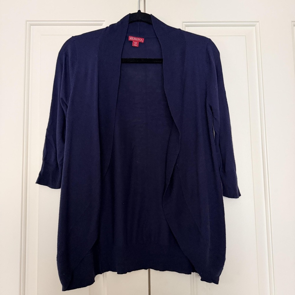 Merona Cardigan Sweater Womens Small Blue Open Front 3/4 Sleeve Lightweight